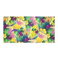 Tropical Flowers And Leaves Background Satin Wrap