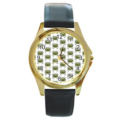 Funny Robot Cartoon Round Gold Metal Watch