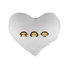 Three Wise Monkeys Standard 16  Premium Heart Shape Cushions by Shopimaginarystory