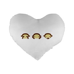 Three Wise Monkeys Standard 16  Premium Flano Heart Shape Cushions by Shopimaginarystory