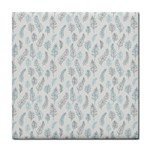 Whimsical Feather Pattern Dusk Blue Tile Coaster Front