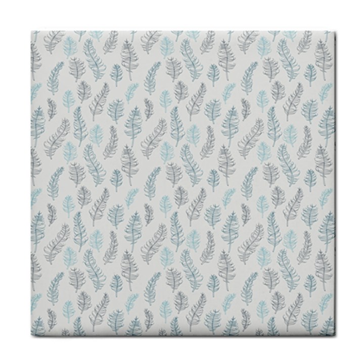 Whimsical Feather Pattern Dusk Blue Tile Coaster