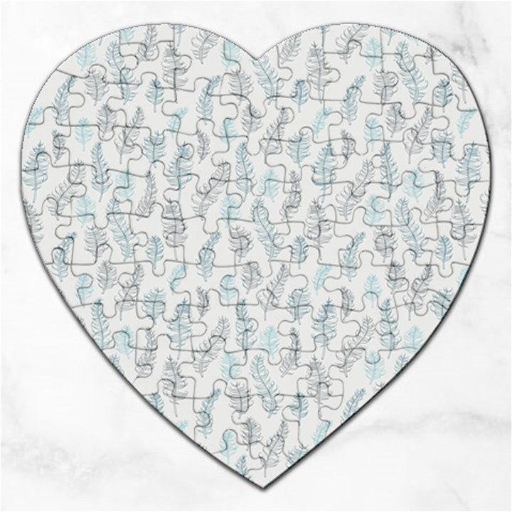 Whimsical Feather Pattern Dusk Blue Jigsaw Puzzle (Heart)