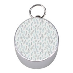 Whimsical Feather Pattern Dusk Blue Silver Compass (mini) by Zandiepants