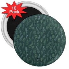 Whimsical Feather Pattern, Forest Green 3  Magnet (10 Pack) by Zandiepants