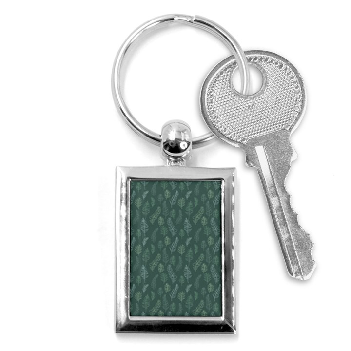 Whimsical Feather Pattern, Forest Green Key Chain (Rectangle)