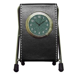 Whimsical Feather Pattern, Forest Green Pen Holder Desk Clock by Zandiepants