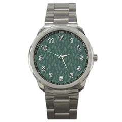 Whimsical Feather Pattern, Forest Green Sport Metal Watch by Zandiepants