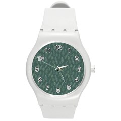 Whimsical Feather Pattern, Forest Green Round Plastic Sport Watch (m) by Zandiepants