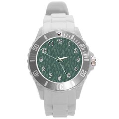 Whimsical Feather Pattern, Forest Green Round Plastic Sport Watch (l) by Zandiepants