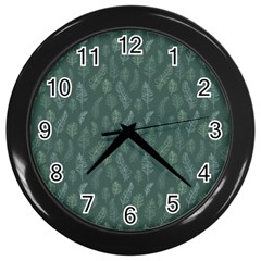 Whimsical Feather Pattern, Forest Green Wall Clock (black) by Zandiepants