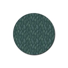 Whimsical Feather Pattern, Forest Green Rubber Round Coaster (4 Pack) by Zandiepants