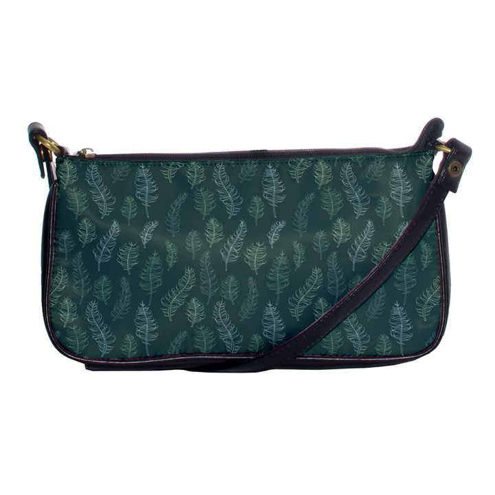 Whimsical Feather Pattern, Forest Green Shoulder Clutch Bag