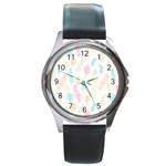 Whimsical Feather Pattern,Fresh Colors, Round Metal Watch Front