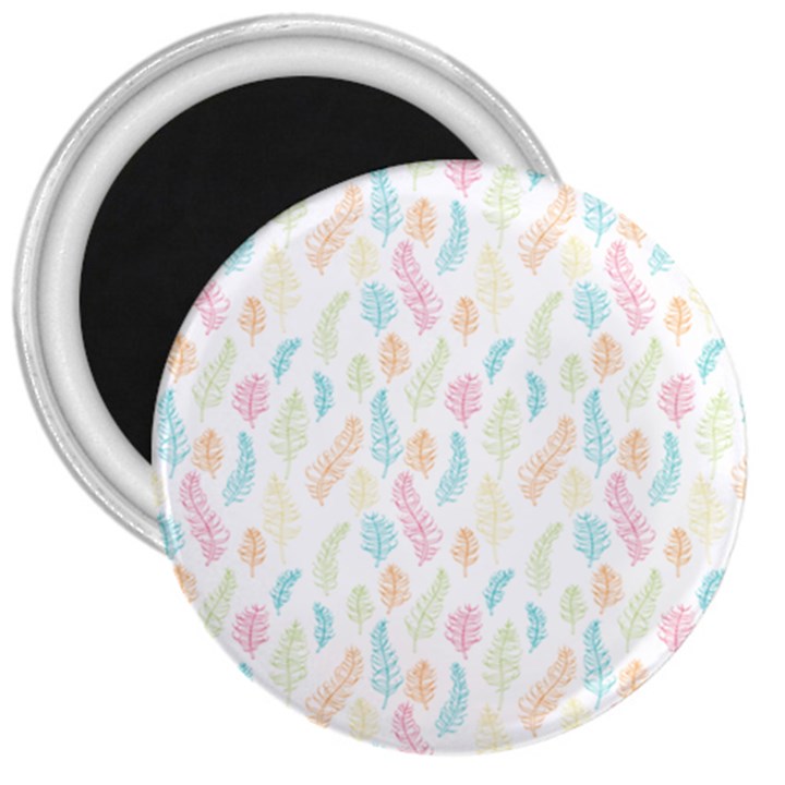 Whimsical Feather Pattern,Fresh Colors, 3  Magnet