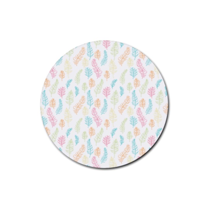 Whimsical Feather Pattern,Fresh Colors, Rubber Coaster (Round)