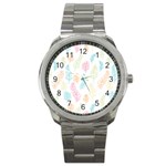 Whimsical Feather Pattern,Fresh Colors, Sport Metal Watch Front