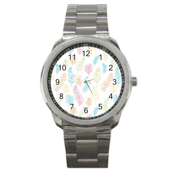 Whimsical Feather Pattern,Fresh Colors, Sport Metal Watch