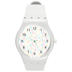 Whimsical Feather Pattern,Fresh Colors, Round Plastic Sport Watch (M)