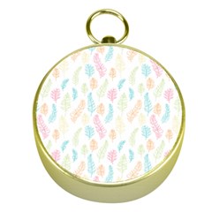 Whimsical Feather Pattern,Fresh Colors, Gold Compass