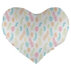 Whimsical Feather Pattern,Fresh Colors, Large 19  Premium Flano Heart Shape Cushion