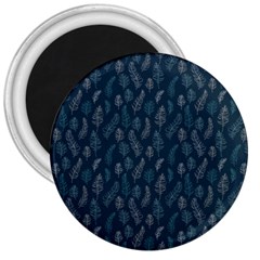 Whimsical Feather Pattern, Midnight Blue, 3  Magnet by Zandiepants