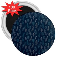 Whimsical Feather Pattern, Midnight Blue, 3  Magnet (100 Pack) by Zandiepants