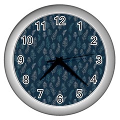 Whimsical Feather Pattern, Midnight Blue, Wall Clock (silver) by Zandiepants