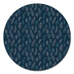 Whimsical Feather Pattern, Midnight Blue, Magnet 5  (round) by Zandiepants