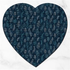 Whimsical Feather Pattern, Midnight Blue, Jigsaw Puzzle (heart) by Zandiepants