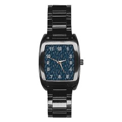 Whimsical Feather Pattern, Midnight Blue, Stainless Steel Barrel Watch by Zandiepants