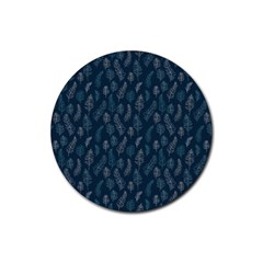 Whimsical Feather Pattern, Midnight Blue, Rubber Round Coaster (4 Pack) by Zandiepants