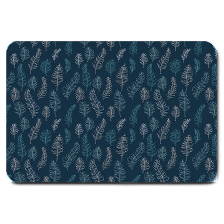 Whimsical Feather Pattern, Midnight Blue, Large Doormat