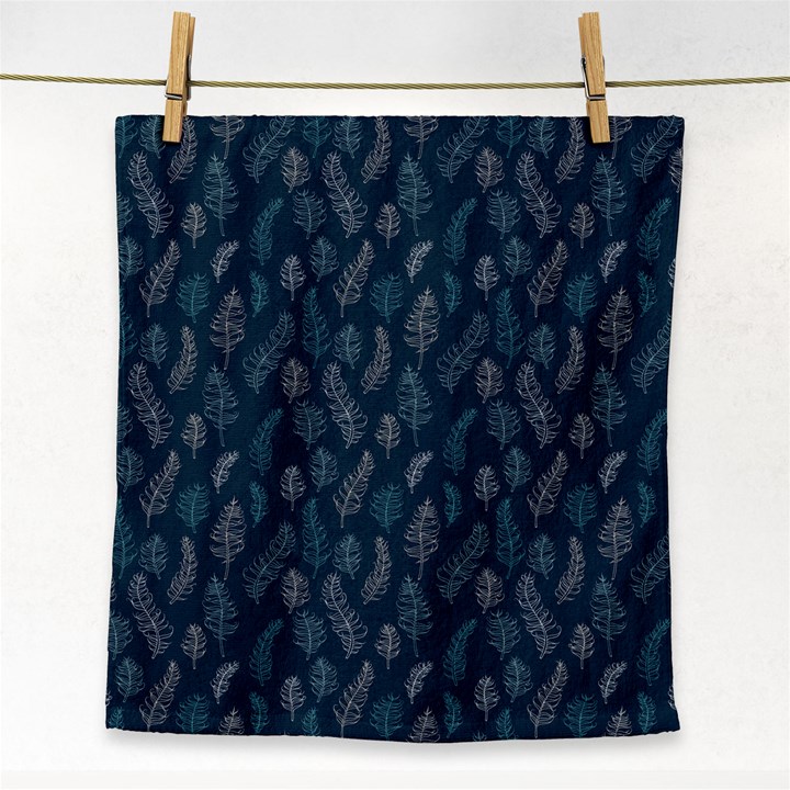 Whimsical Feather Pattern, Midnight Blue, Face Towel