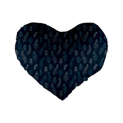 Whimsical Feather Pattern, Midnight Blue, Standard 16  Premium Heart Shape Cushion  by Zandiepants