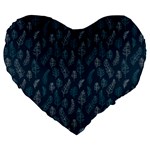 Whimsical Feather Pattern, Midnight Blue, Large 19  Premium Heart Shape Cushion Front