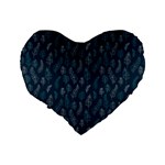 Whimsical Feather Pattern, Midnight Blue, Standard 16  Premium Flano Heart Shape Cushion  Back