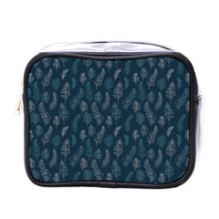 Whimsical Feather Pattern, Midnight Blue, Mini Toiletries Bag (one Side) by Zandiepants