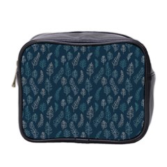 Whimsical Feather Pattern, Midnight Blue, Mini Toiletries Bag (two Sides) by Zandiepants