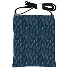 Whimsical Feather Pattern, Midnight Blue, Shoulder Sling Bag by Zandiepants