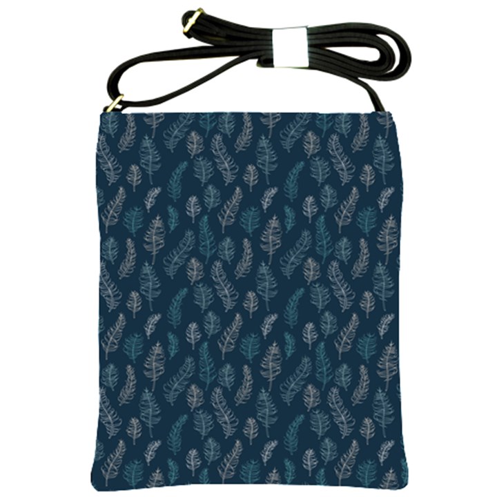 Whimsical Feather Pattern, Midnight Blue, Shoulder Sling Bag