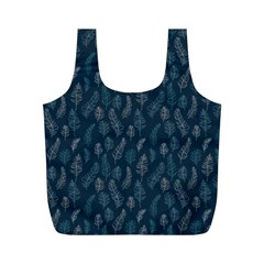 Whimsical Feather Pattern, Midnight Blue, Full Print Recycle Bag (m) by Zandiepants