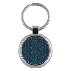 Whimsical Feather Pattern, Midnight Blue, Key Chain (round) by Zandiepants