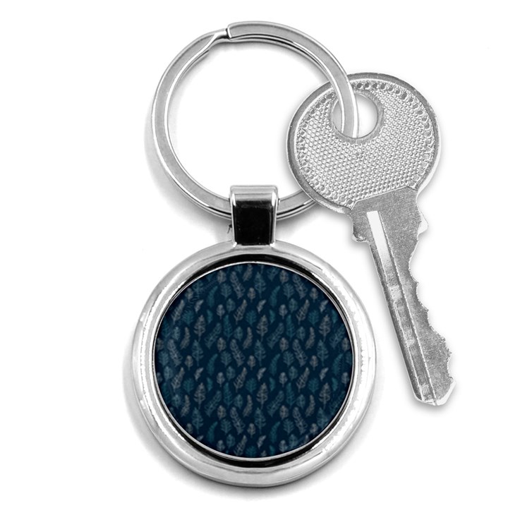 Whimsical Feather Pattern, Midnight Blue, Key Chain (Round)