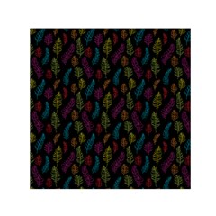 Whimsical Feather Pattern, Bright Pink Red Blue Green Yellow, Small Satin Scarf (square)