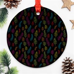 Whimsical Feather Pattern, Bright Pink Red Blue Green Yellow, Ornament (round) by Zandiepants