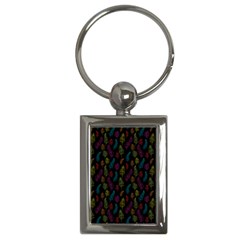 Whimsical Feather Pattern, Bright Pink Red Blue Green Yellow, Key Chain (rectangle) by Zandiepants