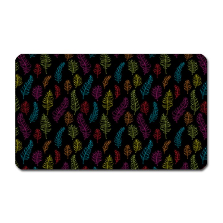 Whimsical Feather Pattern, bright pink red blue green yellow, Magnet (Rectangular)