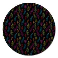 Whimsical Feather Pattern, Bright Pink Red Blue Green Yellow, Magnet 5  (round) by Zandiepants