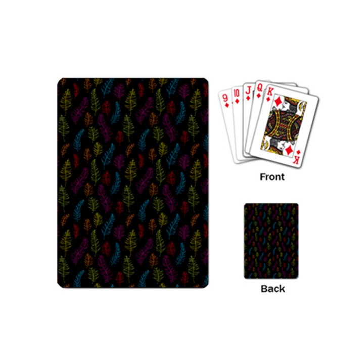 Whimsical Feather Pattern, bright pink red blue green yellow, Playing Cards (Mini)